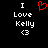 A pixelated black background displays white text reading "I Love Kelly <3" with a red heart symbol replacing the word "love" in the first frame.