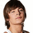 A pixelated image of a person with brown hair against white background, paired with pink and gray containing blue text