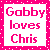 A static contact sheet of two identical pixel art frames showing pink text on white backgrounds with a bright pink border, each displaying "Gobby loves Chris" in blocky font.