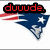 Animated sequence showing a New England Patriots logo with red text 'duude.' above it, transitioning from full view to partial crop.