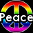 Rainbow-colored peace symbol icons with a pixelated 'Peace' text overlay on one icon, displayed in a
