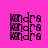 Pixelated text 'kendra' repeated three times vertically on a bright pink background with yellow horizontal bars appearing in different positions across frames.
