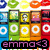 Pixelated grid of colorful circular and square icons with a black banner displaying 'emma<3' in purple text at the bottom.