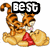 Pixelated cartoon tiger and bear in a hug, with text above or below them reading 'best', 'friends', or 'forever' on white background.