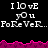 Pixelated text 'I lo vE yO u FoReVeR...' repeated across a black background with pink jagged borders, displayed in three horizontal