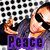 Pixelated image of a person wearing sunglasses and dark clothing against a black-and-white checkered background with purple text overlays.