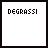 A 5x4 contact sheet of animated frames showing the text "DEGRASSI" and a progressive phrase "IT GOES THERE" in blue pixelated font on white background, with one empty frame at bottom-right.