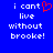 Blue background with white pixelated text reading 'i cant live without brooke!' and a red heart symbol replacing the letter 'o' in 'cant'.