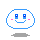 Four pixelated blue cartoon faces with pink cheeks and white highlights arranged in a 2x2 grid, each showing subtle mouth expression differences across frames.