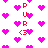 Pixelated pink hearts and red text 'PURR <3' repeat across a white background in an animated pattern.
