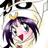 Pixelated anime-style character with purple hair, blue eyes, red lips, and a golden crown-like accessory on the head.