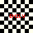 Black-and-white checkered background with four red 'EMILY' text instances and two distorted circular overlays
