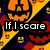 A four- pixel art composition with Halloween-themed imagery, a golden circular background, and a black-and-white figure holding text overlays