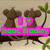 Two brown cartoon mice stand side-by-side on a sandy background with palm trees, one holding a pink heart-shaped object.