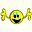 Animated sequence of yellow circular icons with green borders, showing two distinct expressions and a heart symbol in separate frames.
