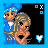 Pixel art animation of two cartoon characters with blue headbands and white shirts, showing frame-to-frame changes in heart icon color and top-right corner symbols.