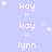 Light purple background with white stars and repeated text 'kay' and 'lynn' in white pixelated font, some text marked with 'x' symbols.
