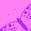 Pixelated purple and pink image with repeated patterns of a character's face, partial text reading "FLY", and a solid gray rectangle on the right.