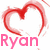 Red heart outline with motion blur above the name "Ryan" in pink, green, and cyan text across three