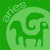 Animated contact sheet of six Aries zodiac icon frames showing sequential color and transparency changes on a green background with "Aries" text above the ram symbol.