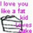 Pixelated image with pink text reading "I love you like a fan" above a black-and-white trash can icon, with "kid" and "pros" text elements.