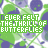Green and purple pixelated pattern with repeated text 'NEVER FELT THE THRILL OF BUTTERFLIES' overlaid in bright green.