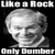Pixelated grayscale image of a smiling man's head and shoulders with text above and below on black background.