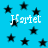Blue background with scattered black stars and repeated white text 'Harriet' in pixelated font.