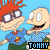 Animated contact sheet of 10 frames showing character pairs from Rugrats and Spongebob Squarepants with text labels, arranged in a 4x3 grid with one empty frame.