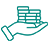 Teal pixelated icon of a hand holding a stack of rectangular blocks with horizontal lines, set against a light gray background.