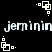 Pixelated text 'jeminin' repeated twice on black background with white square-dot patterns in corners and center.