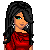 Pixel art buddy icon featuring a woman in red dress with black accents and long dark hair, alongside text reading "sexi" on black background.