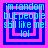 Four identical pixelated squares with blue and pink borders display cyan text reading "im random but people still like me! lol" on a solid background.