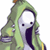 Pixelated green hooded figure with white face, black eyes, and dark open mouth against transparent background.