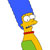 Pixelated character with blue hair, yellow skin, red collar, and green dress in profile view.