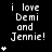 A black background displays repeated white text "i love Demi and Jennie!" with varying star counts, transitioning from one to five stars across observations.