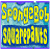 A 50x50 pixel animated contact sheet showing two frames of a SpongeBob SquarePants-themed buddy icon with yellow text on blue backgrounds, alongside green "Original Icons .com" branding on dark green.