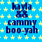 Blue background with yellow stars, repeated text 'kayla 88 cammy boo-yah' in dark blue pixelated font across the image.