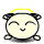 Pixelated character with yellow halo, black ears, and closed eyes in multiple poses showing mouth open or closed expressions.