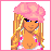 Pixel art of a blonde woman with pink hair accessory, holding a pink purse and wearing striped outfit; repeated 'Pimpin' text with stars on white background.