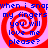 Four identical display red spiral patterns with blue text reading 'when i snap my fingers you will love me please?' on a pink background