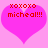 Two identical pink heart-shaped icons with red pixelated text reading 'xoxoxo' and 'micheal!!!' on a light pink background.