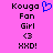 Pink background with black text and a blue heart symbol; two identical side-by-side layouts of 'Kouga Fan Girl <3 XxD!' text.