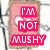 Animated pink rectangular character with white eyes and brown limbs displays text changes from "I'M NOT MUSHY" to "I'm..." then shows blue "POPTART" text.