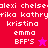 Pixelated text and star symbols on a split red-pink background with repeated names.