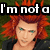 Pixelated character with red spiky hair and black clothing appears in two states: one with text 'I'm not a Fangirl' above, another with text 'I am A4 mem girl' below.