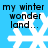 Blue background with white snowflake icons and black text reading 'my winter wonderland...' in four quadrants.