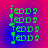 Green pixelated text 'teddy' repeated four times vertically on a gradient background shifting from blue to pink, with a small green icon element on the left side.