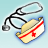 Pixelated icon shows a stethoscope and medical document on light blue background.