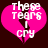 A pixelated pink heart split vertically with white text reading "There Tears I Cry" over a dark brown background.